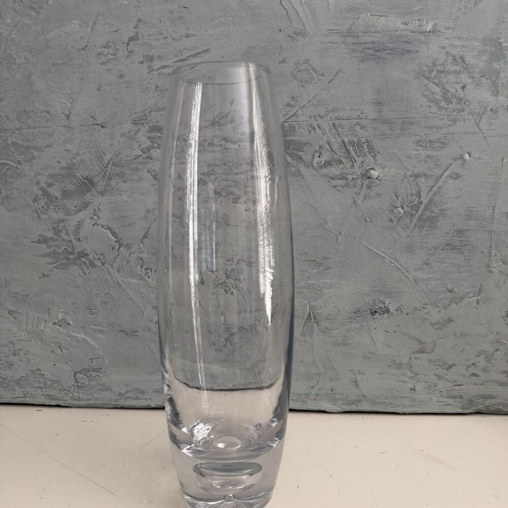 Mid Century Modern Hand Blown Art Glass Vase Controlled Bubble Clear MCM Decor